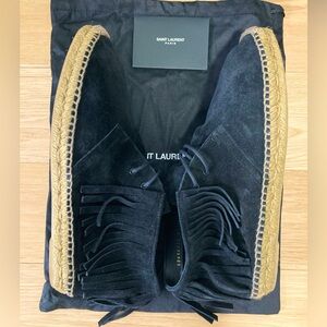 YVES SAINT LAURENT black Florence fringe booties/shoes 44.5